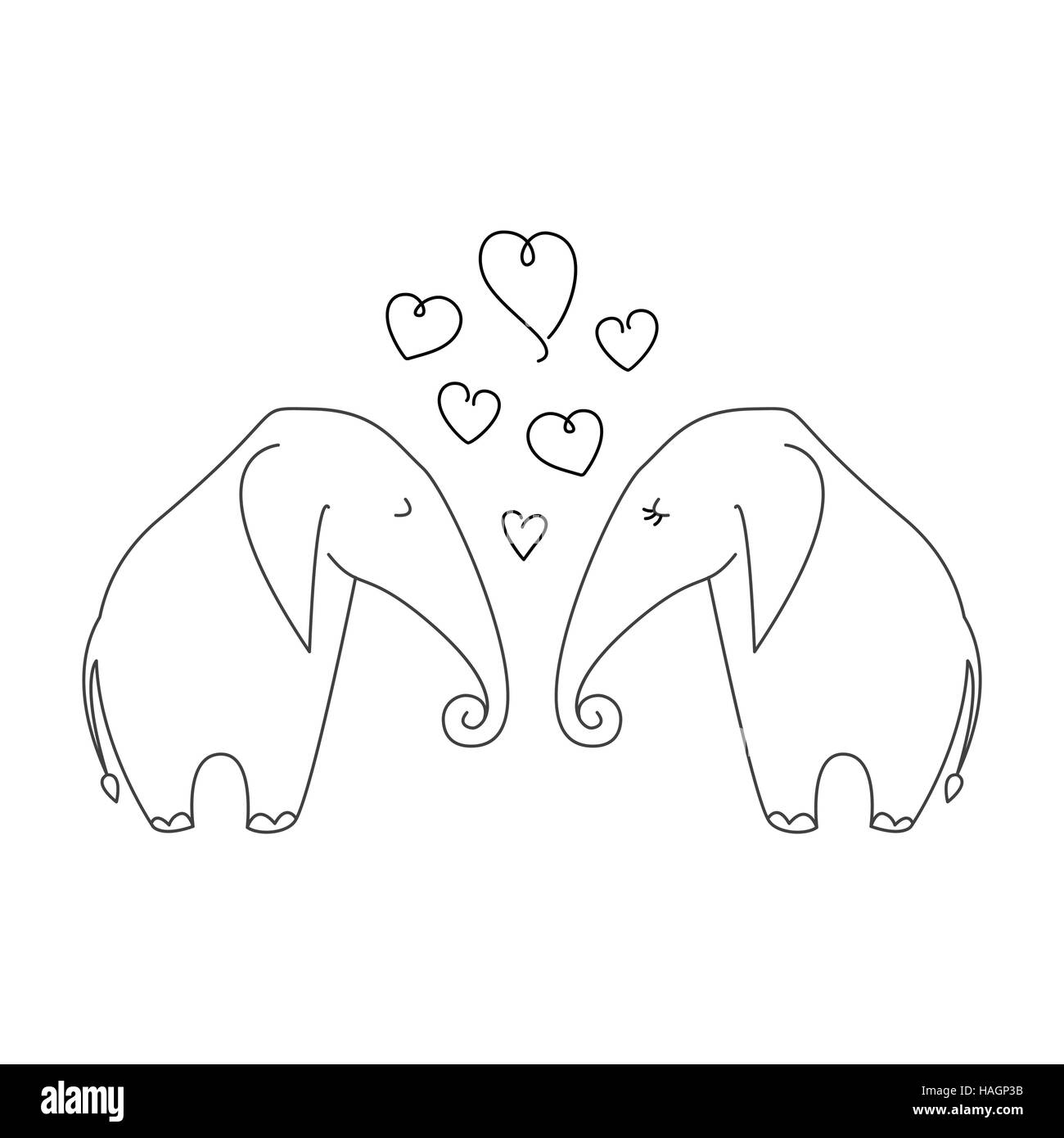 Elephants In Love Drawing