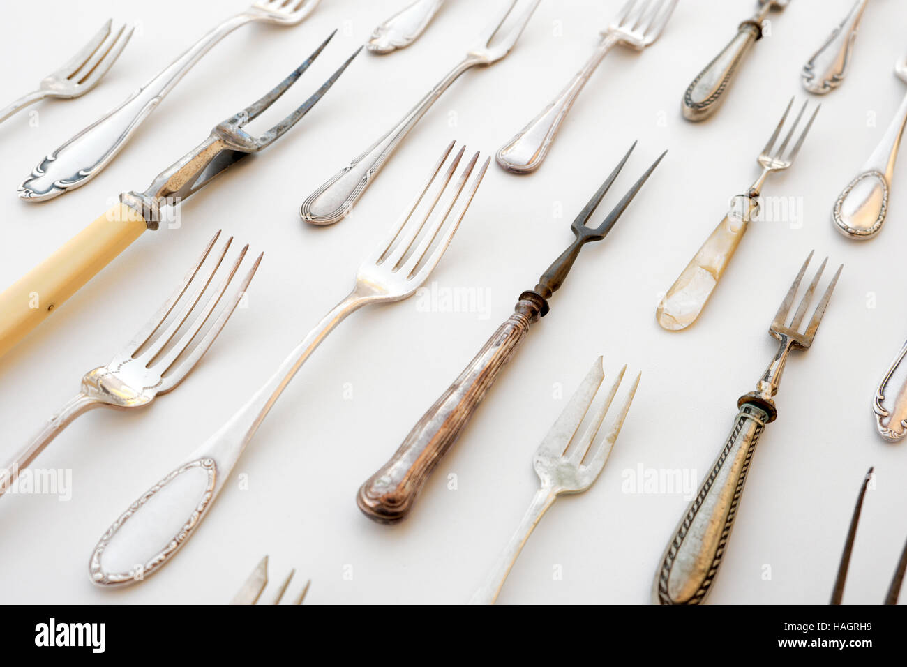knife and fork pattern - vintage beautiful flatware, silver cutlery Stock Photo