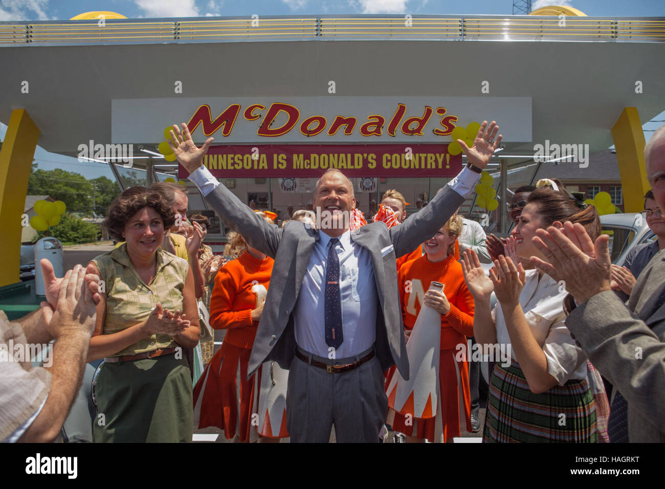 The Founder is a 2016 American biographical drama film directed by John Lee Hancock and written by Robert Siegel. The film portrays the story of Ray Kroc and his acquisition of the McDonald's fast food chain. The film stars Michael Keaton as Kroc and Laura Dern as his wife Ethel Fleming.   This photograph is for editorial use only and is the copyright of the film company and/or the photographer assigned by the film or production company and can only be reproduced by publications in conjunction with the promotion of the above Film. A Mandatory Credit to the film company is required. The Photogr Stock Photo