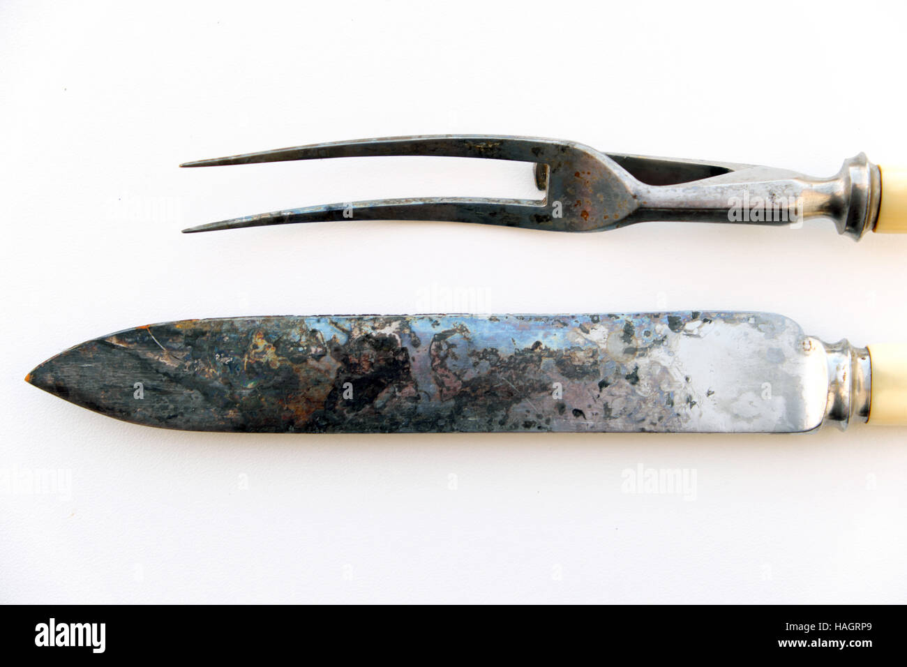 Antique carving knife and fork set vintage cutlery macro Stock Photo Alamy