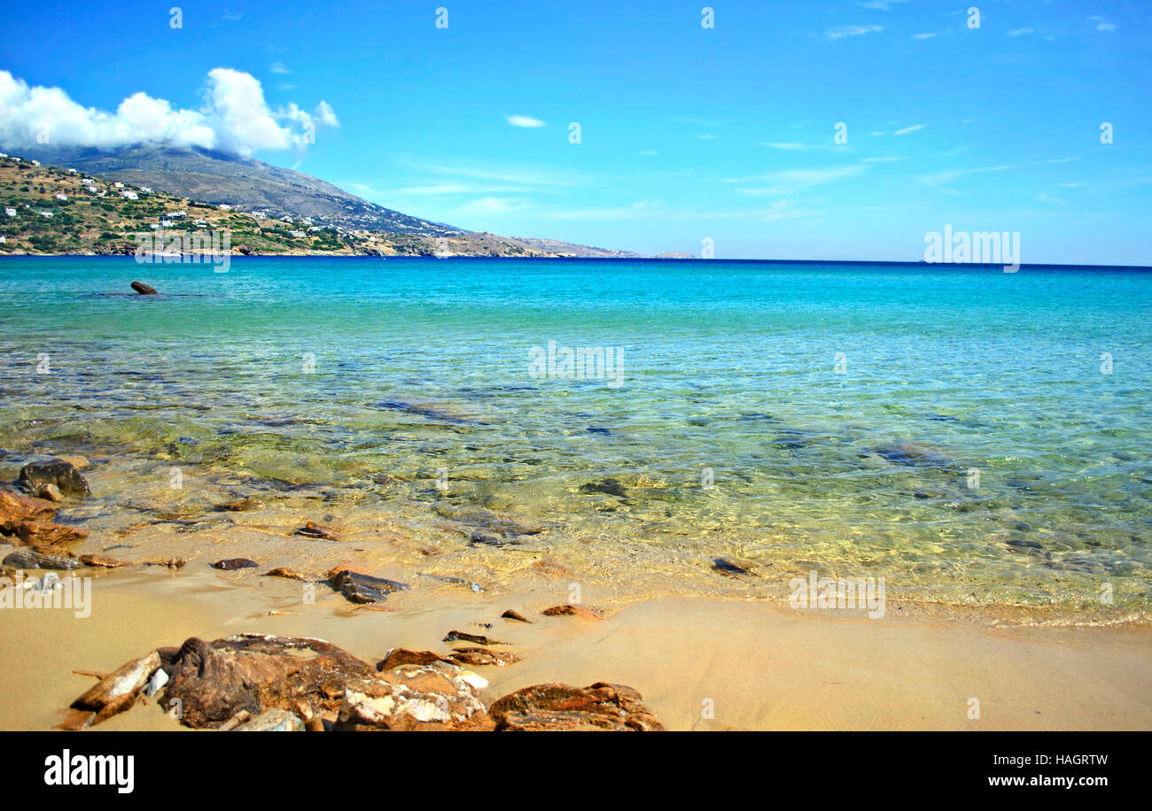 beach in Andros island Greece Stock Photo