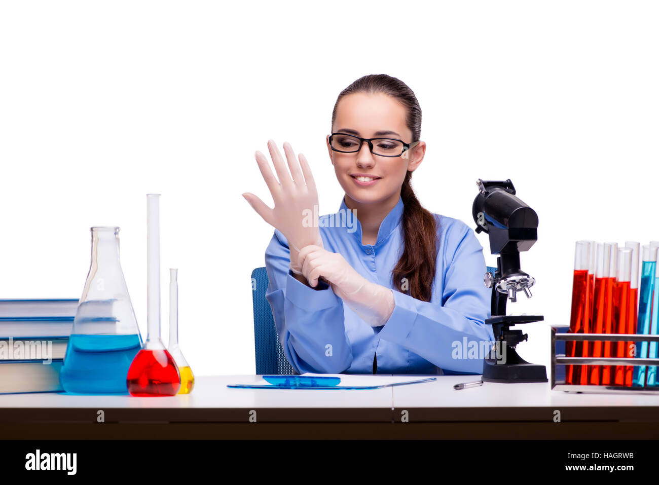 Lab chemist working with microscope and tubes Stock Photo Alamy