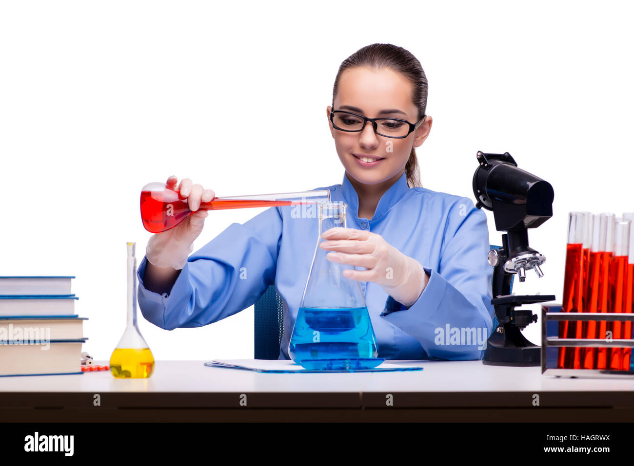 Lab chemist working with microscope and tubes Stock Photo Alamy