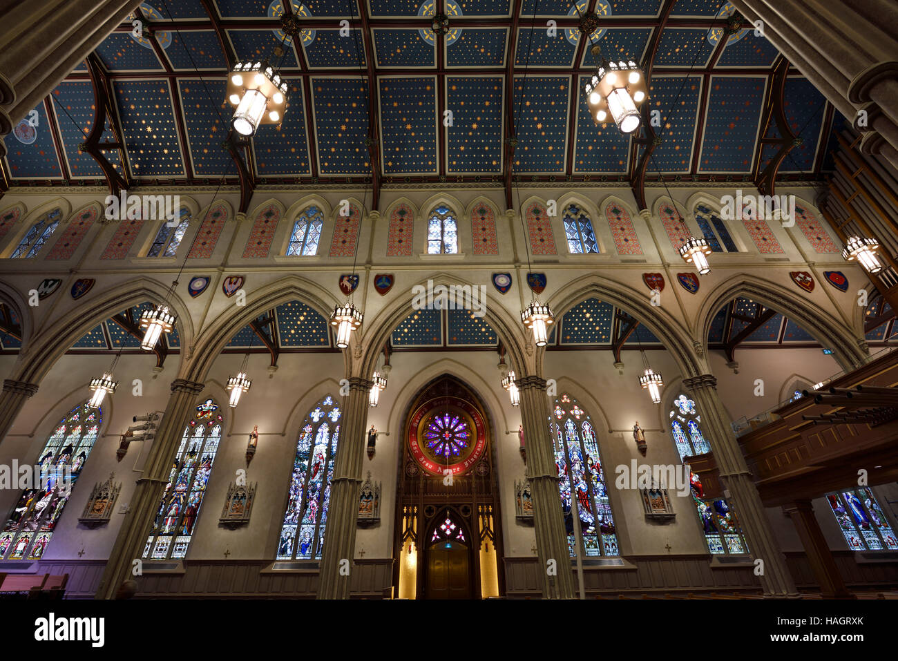 Sacred Heart of Jesus side of St Michael's renovated Cathedral Toronto with starry ceiling Stock Photo