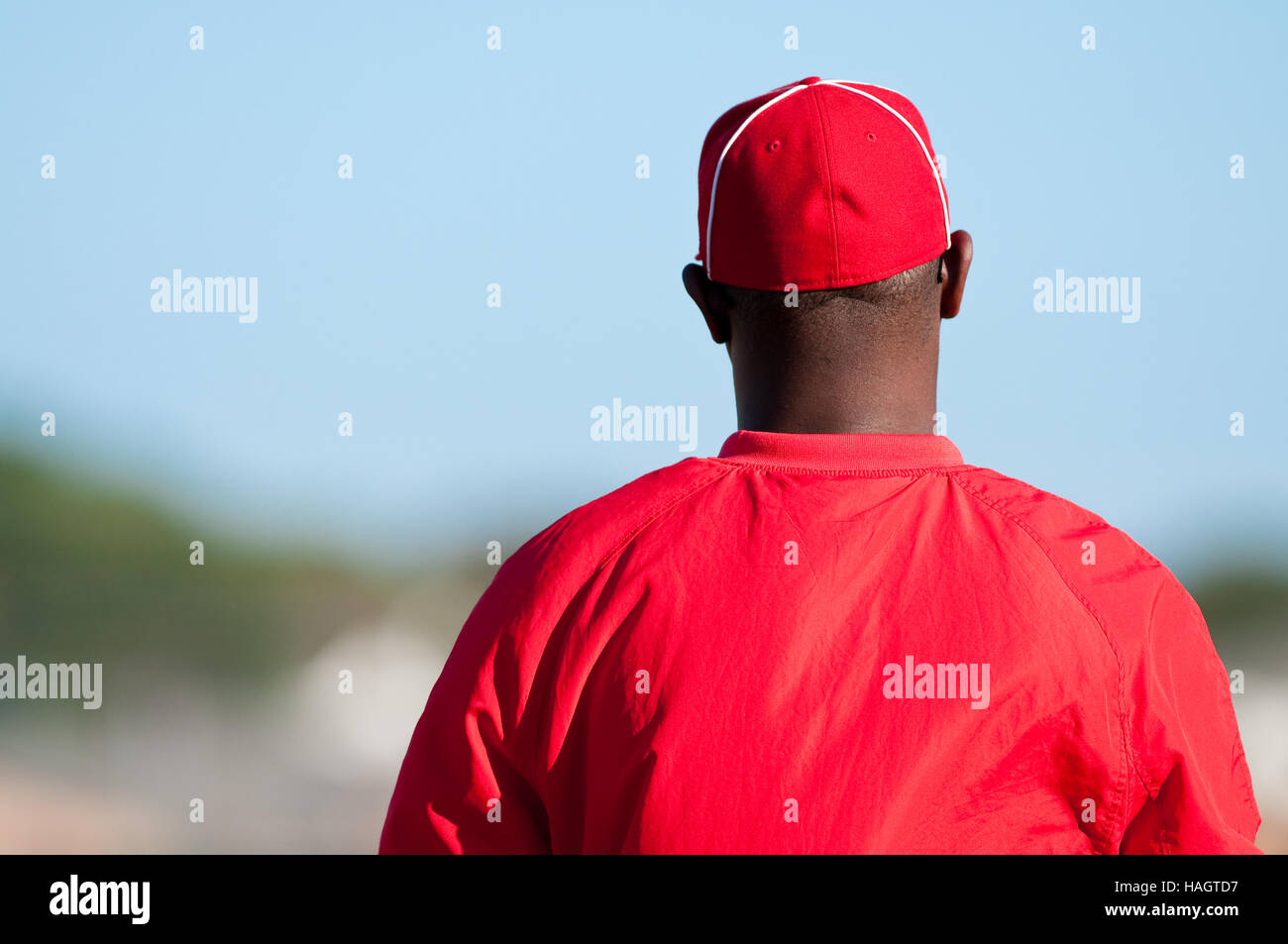 Little league baseball coach Stock Photo Alamy