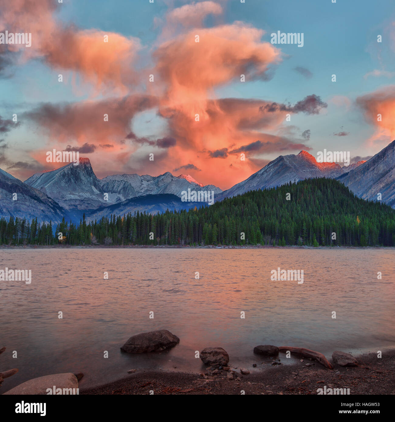 Sunrise at Upper Kananaskis Lake Stock Photo Alamy
