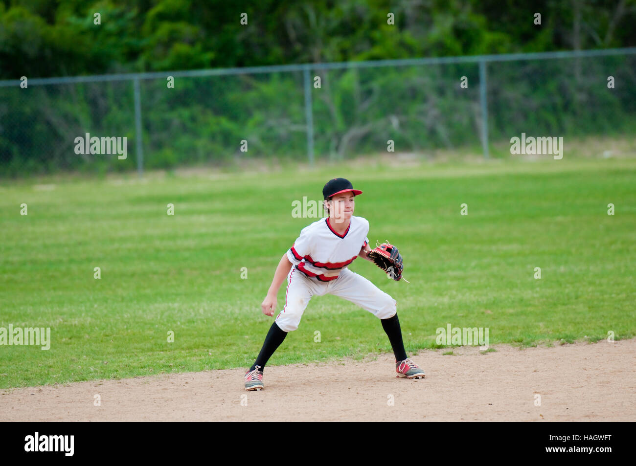 American baseball player in the field during a game Stock Photo