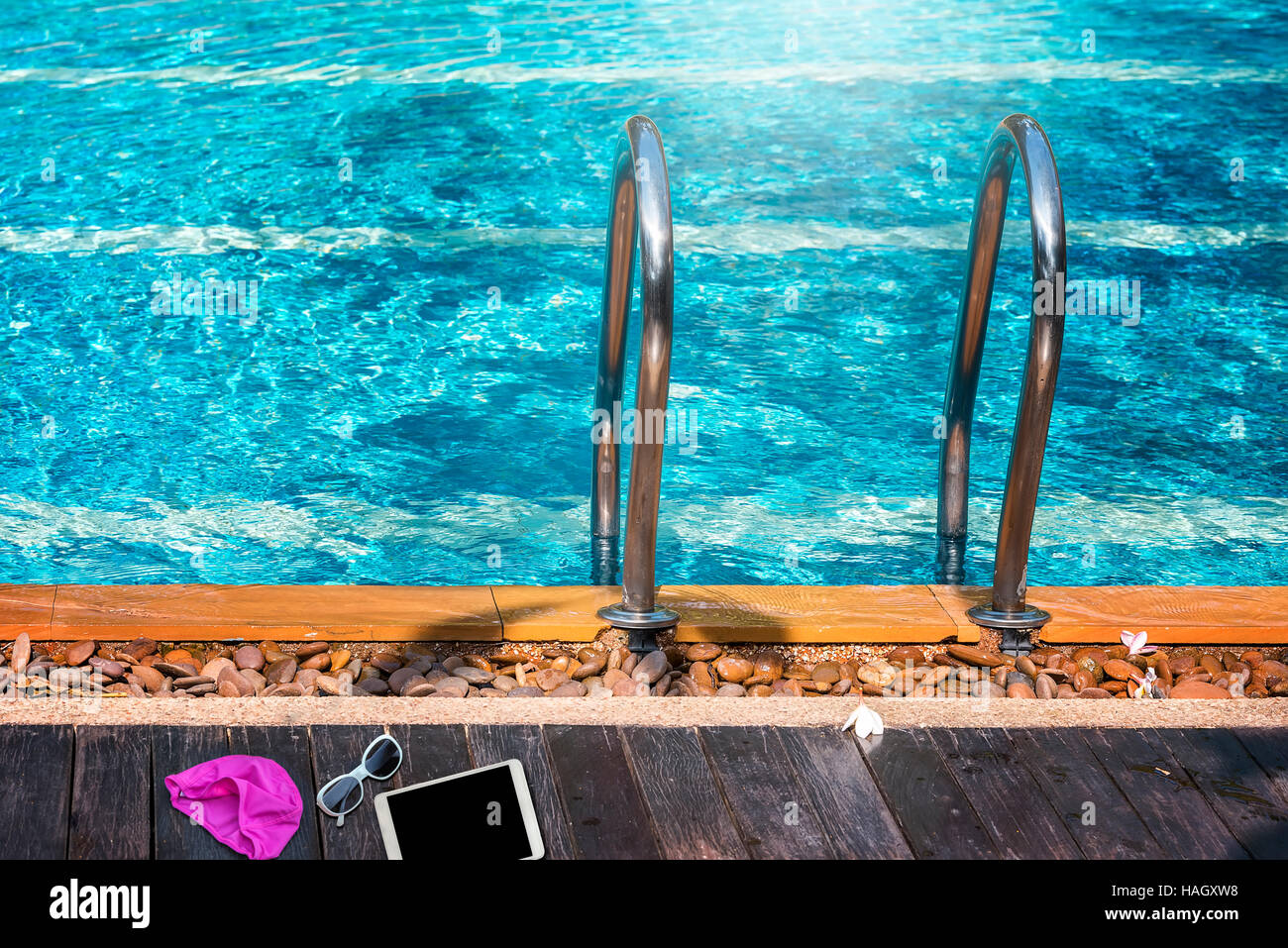 Swimming pool with stair with day light Stock Photo