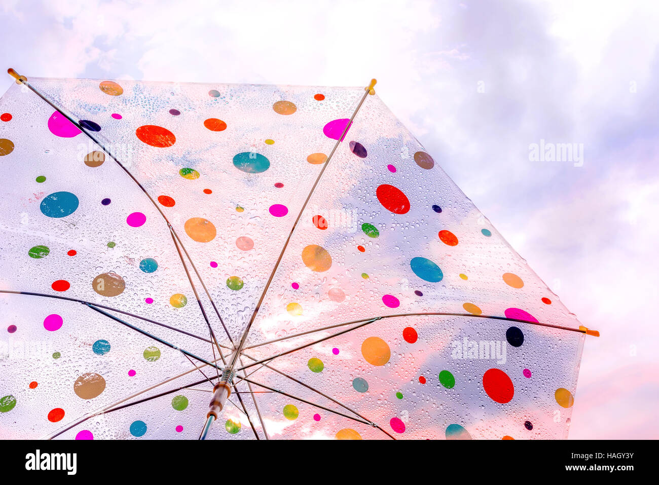 white umbrella with raindrop Stock Photo