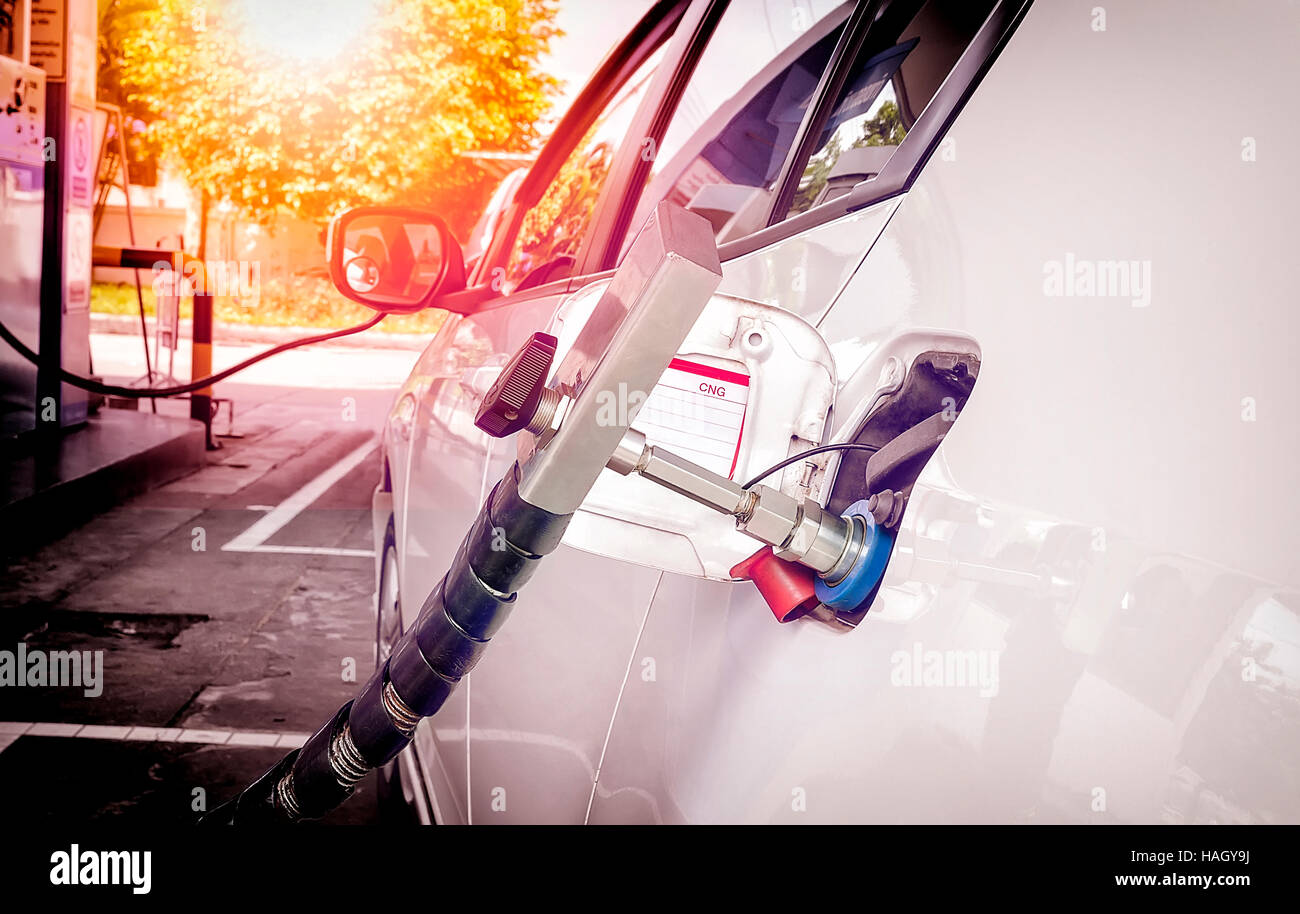 Fuel up the natural gas vehicle (NGV) at the station Stock Photo Alamy