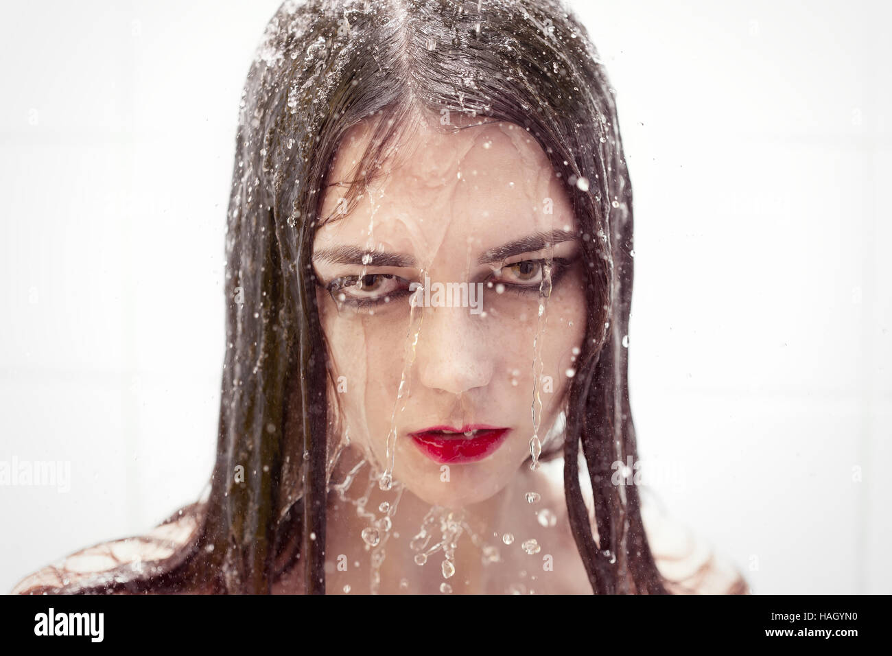 sensual girl under splash of water with fresh skin Stock Photo Alamy