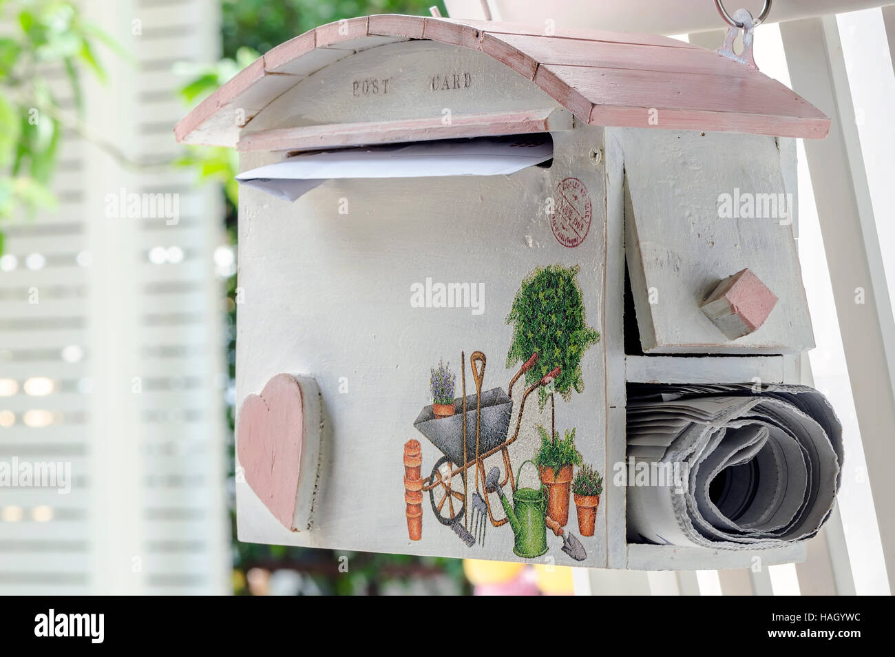 White wooden Mailbox hang on the wooden fence Stock Photo - Alamy