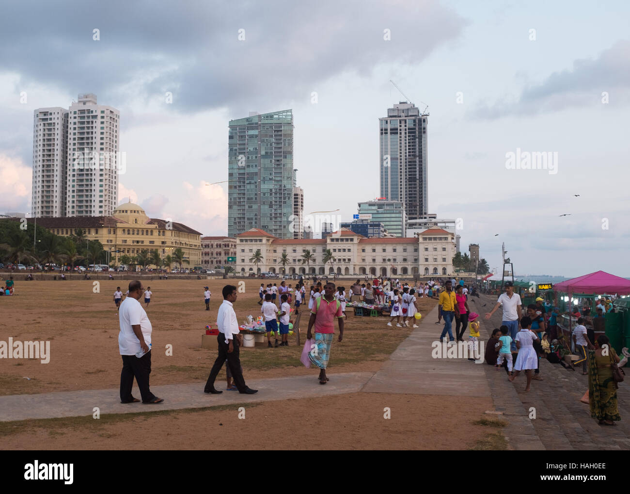 People  on the  seafront  promenade at Galle Face Green, Colombo, Sri Lanka, Stock Photo
