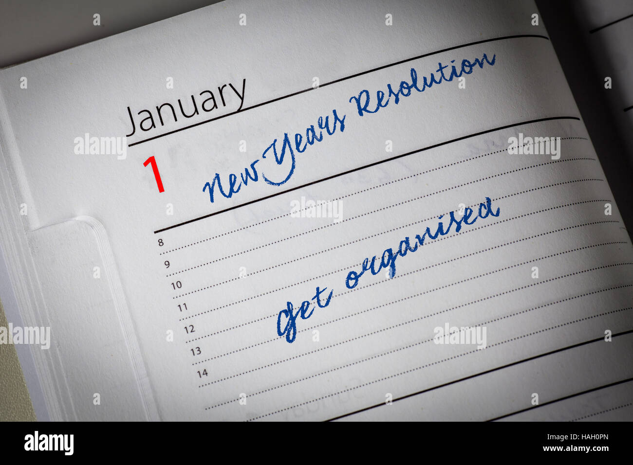 New Years Resolution in the diary Stock Photo