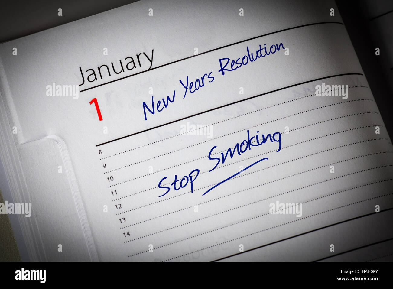 New Years Resolution in the diary Stock Photo