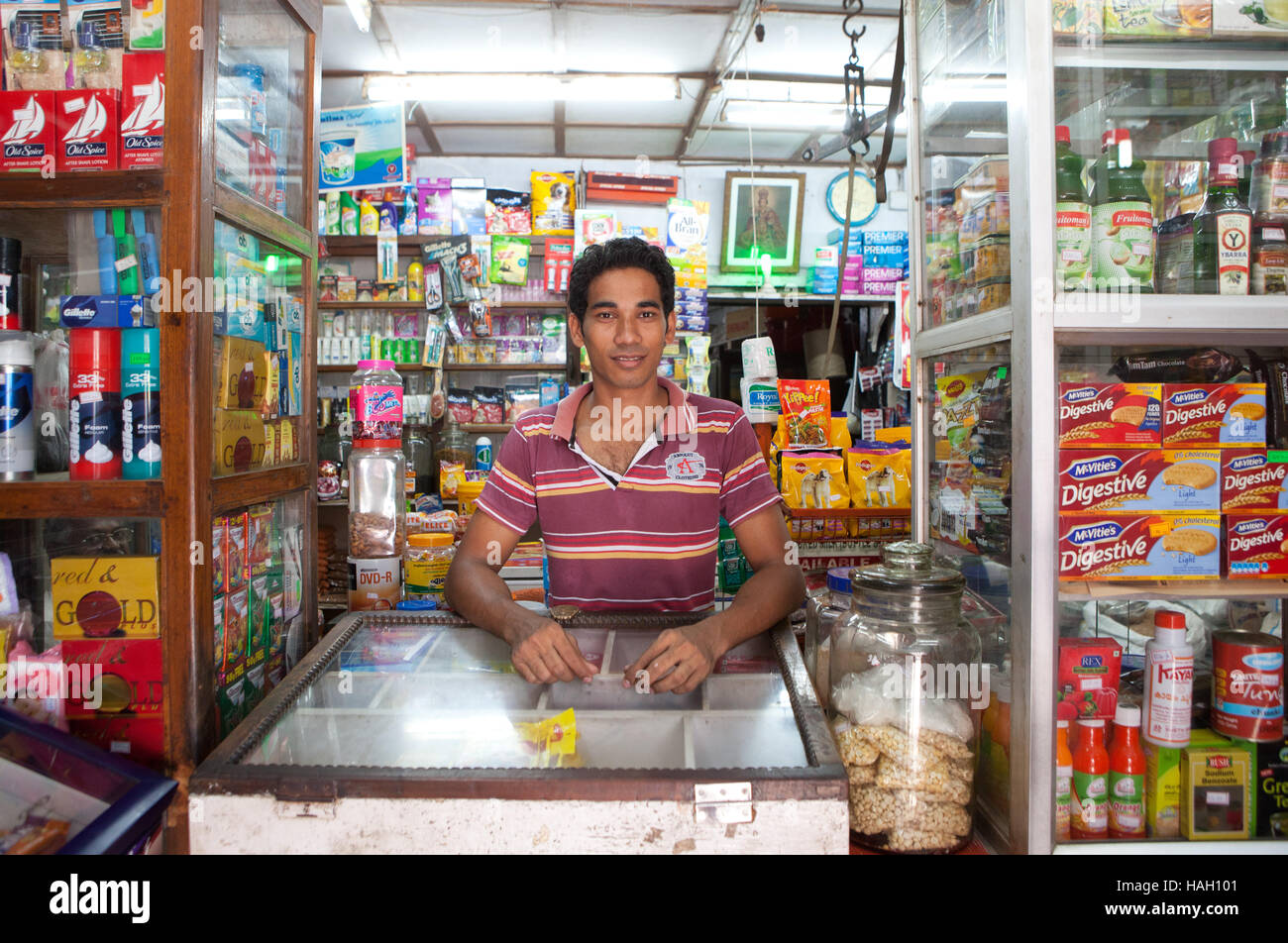 Owner of a small shop in Cochin, India Stock Photo