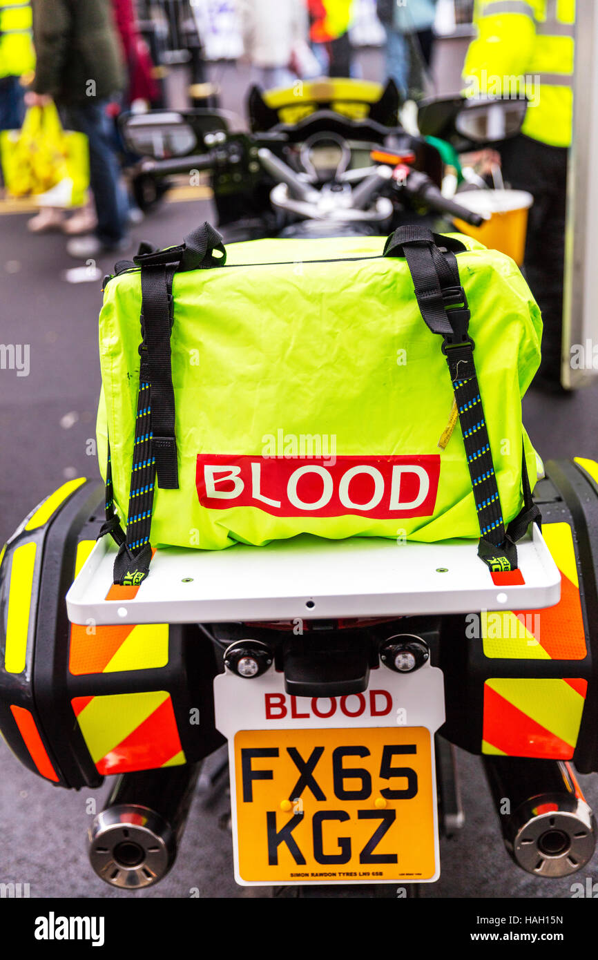 Blood courier bike hospital delivery, units of blood, being delivered