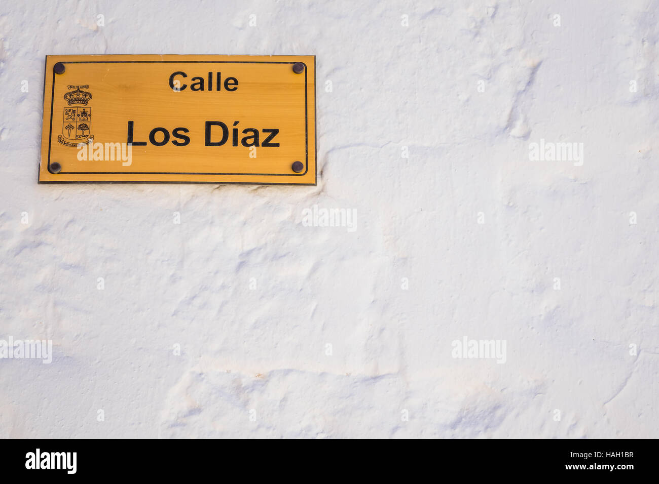 Plaque with a street name in a small town of Fataga in Gran Canaria, Canary Islands, Spain Stock Photo