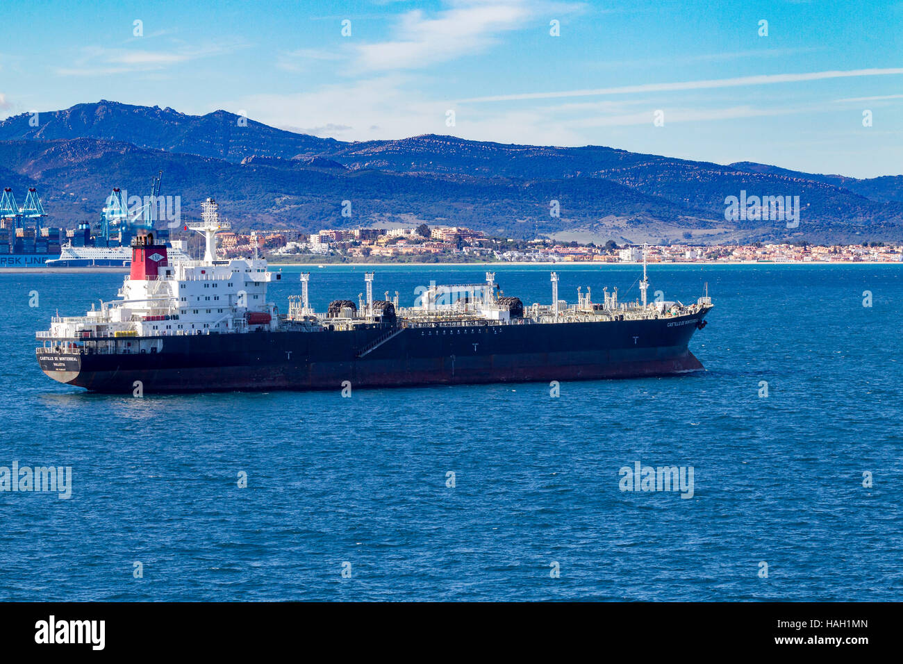 Castillo de Monterreal,  OIL/CHEMICAL, tanker of Gibraltar. Stock Photo