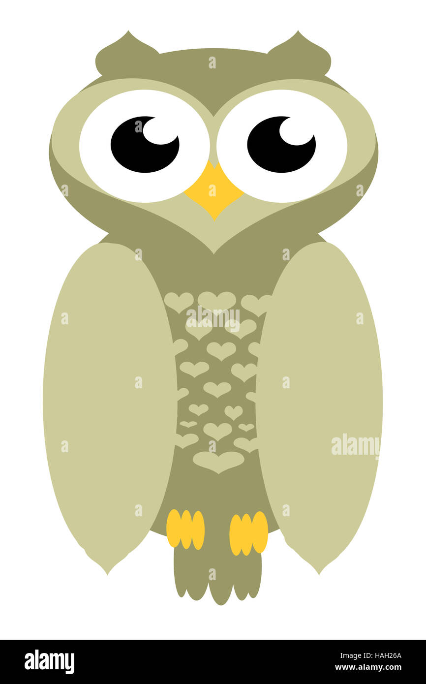 Simple, classic, brown owl illustration, logo or cartoon isolated on a white background. Stock Photo