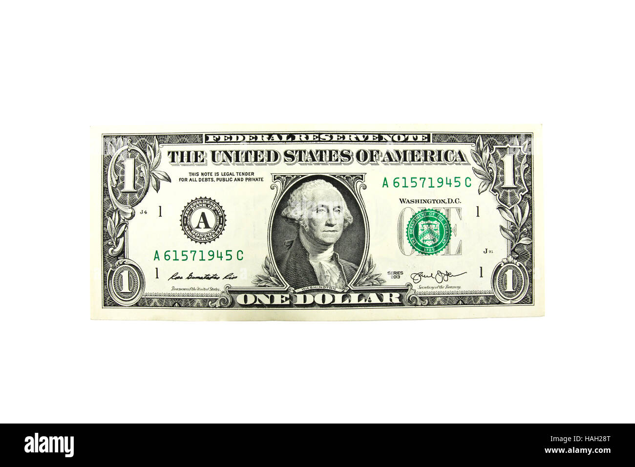 Close up of one dollar isolate on white background. Stock Photo