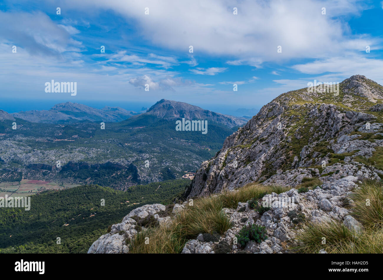 Beautiful panorama from the GR 221 Tramuntana mountains, Mallorca, Spain Stock Photo