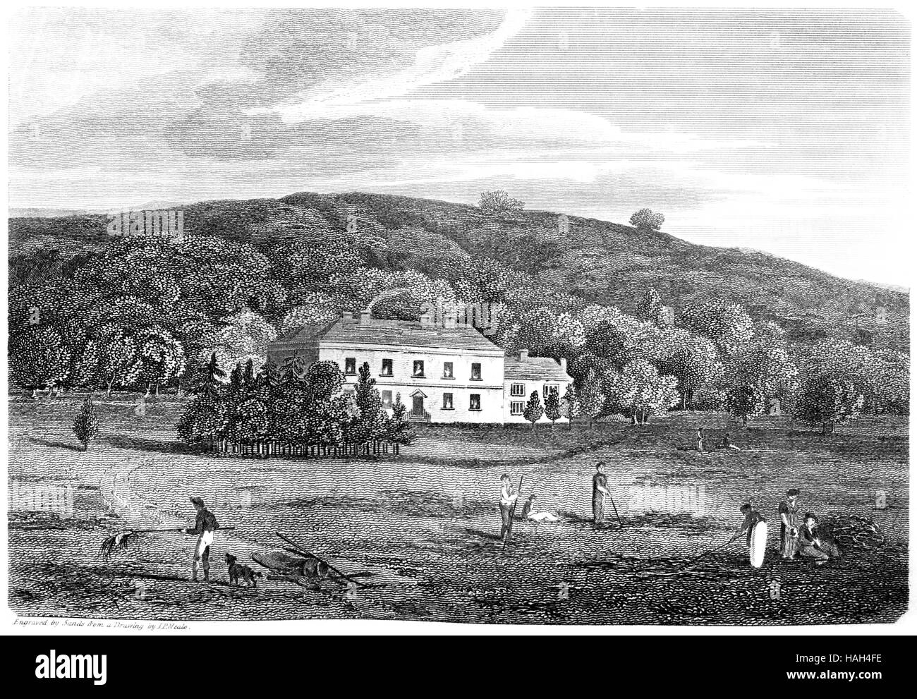 An engraving of Stradmore House, Cardiganshire scanned at high resolution from a book printed in 1812. Believed copyright free. Stock Photo