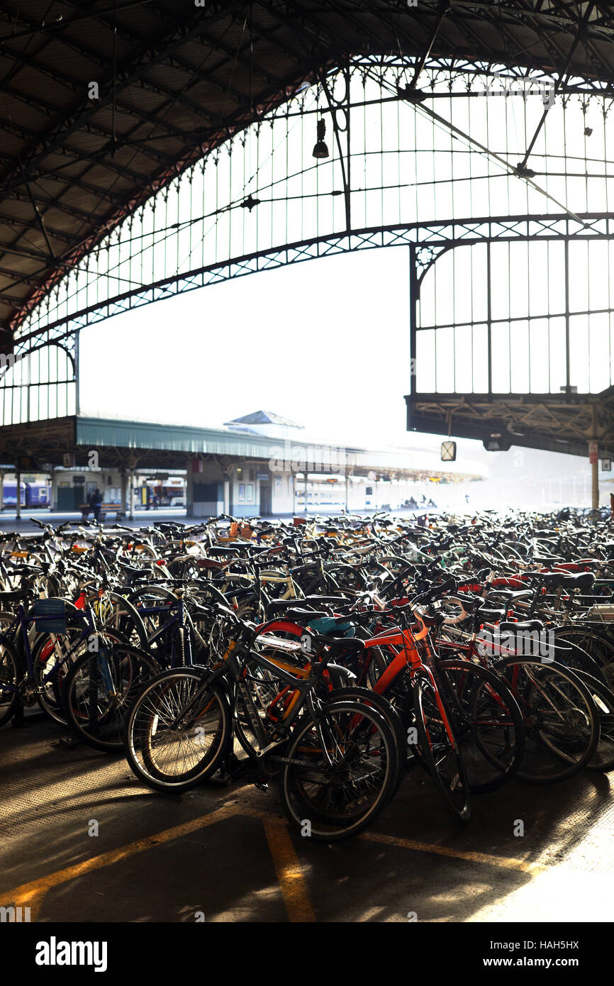 Bristol Temple Meads Station bike racks on platform Stock Photo Alamy