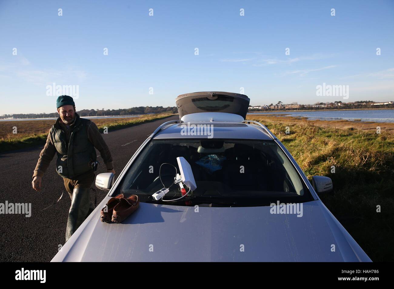 A GPS tracking device sits on the of a car as a Birdwatch Ireland led team undertakes a