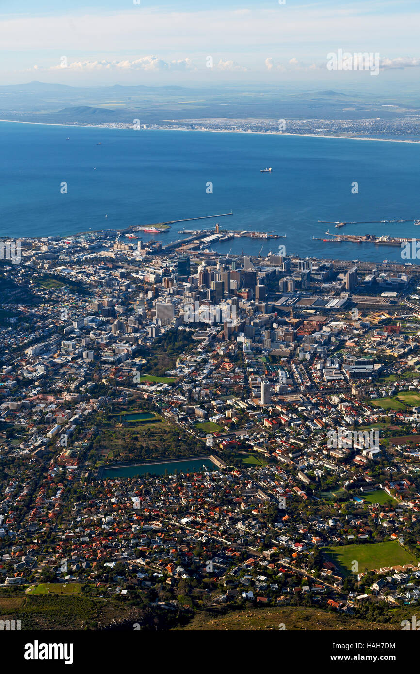 in south africa cape town city skyline from table mountain sky ocean ...