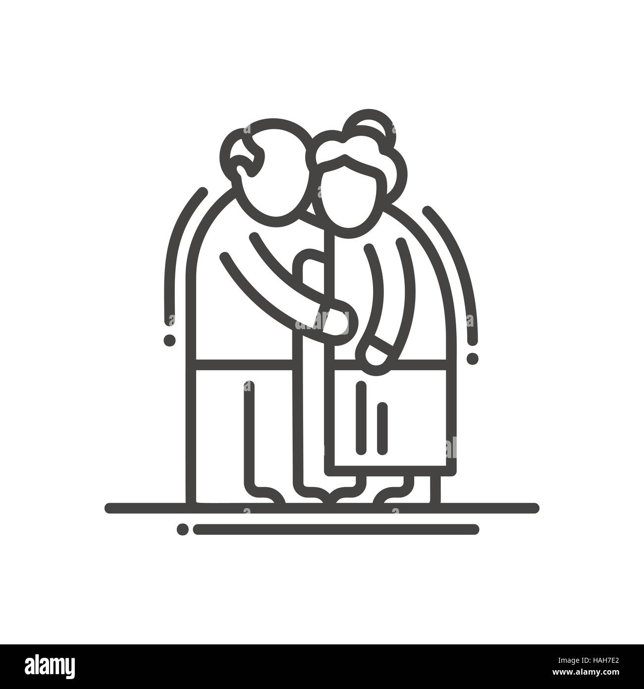 Elderly Couple - line design single isolated icon Stock Vector