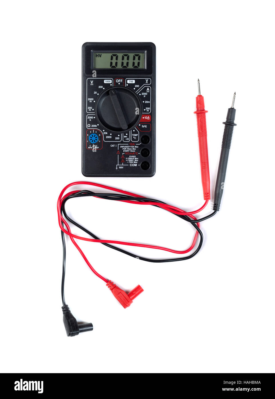 Picture of black digital multimeter or AVO meter for measuring electrical  stuff such as voltage, resistance, and current. Shoot on a white isolated  ba Stock Photo - Alamy