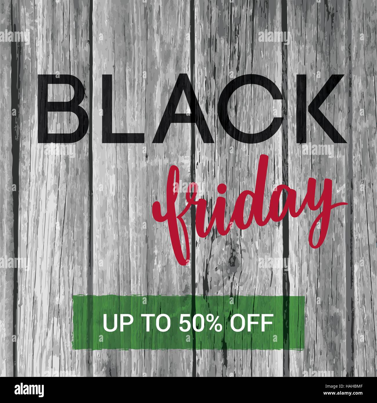 Black Friday Sale banner with hand-lettering and old wood textur Stock Vector