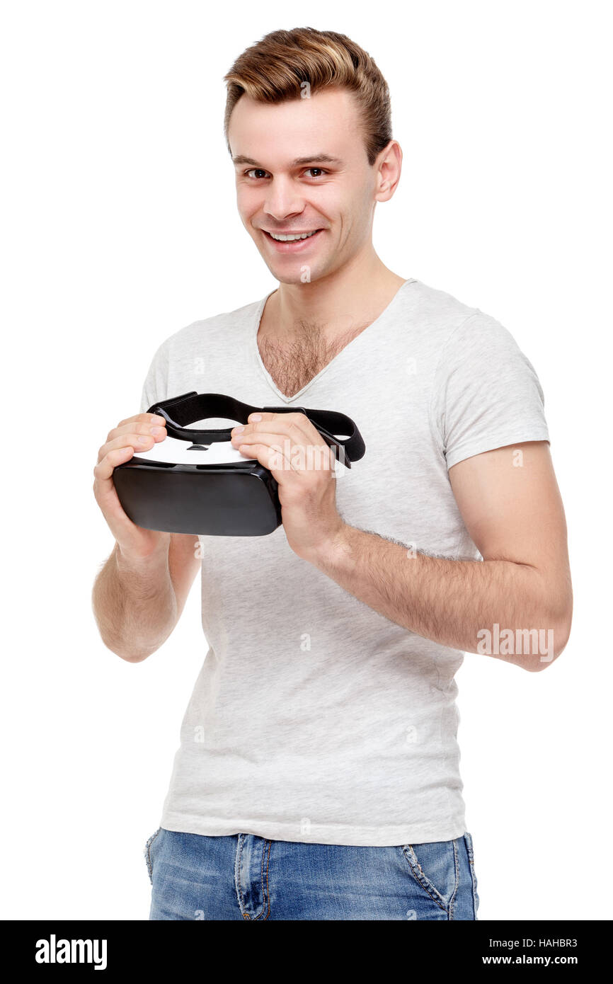 Man with virtual reality goggles Stock Photo - Alamy