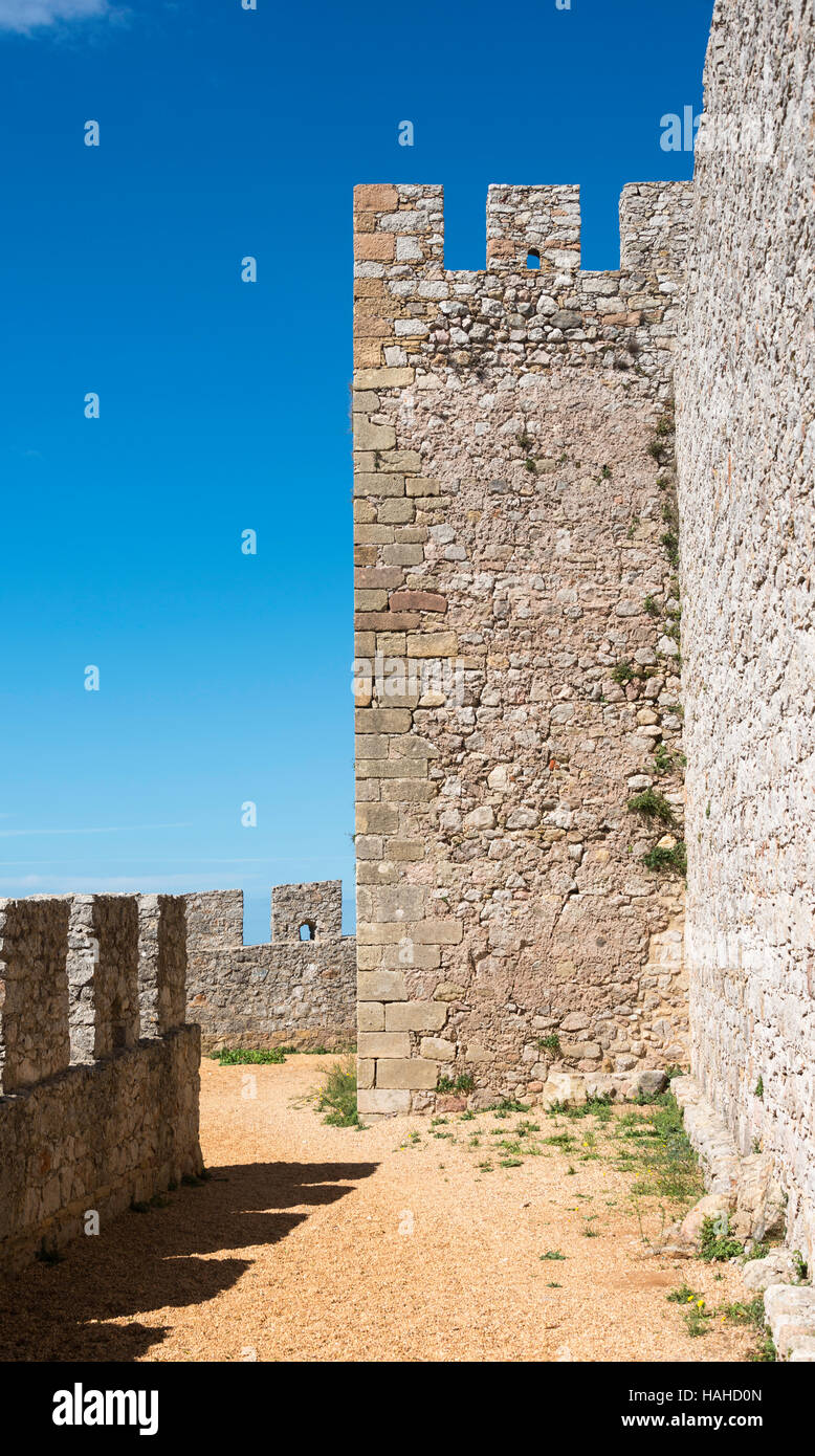 old castle with battlement made from rocks and stone with view over portugal sagres nature Stock Photo