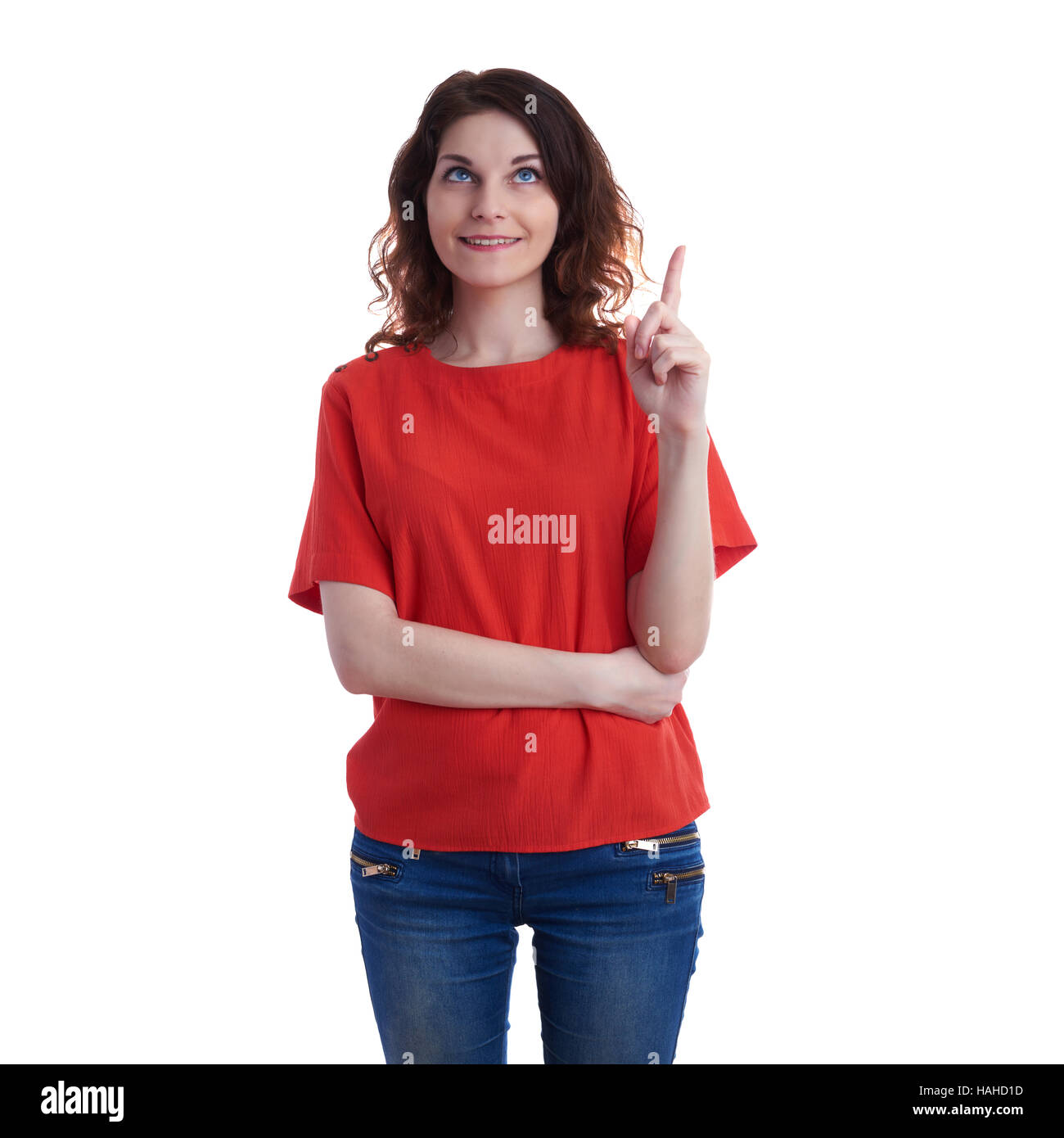 Smiling young woman over white isolated background Stock Photo - Alamy