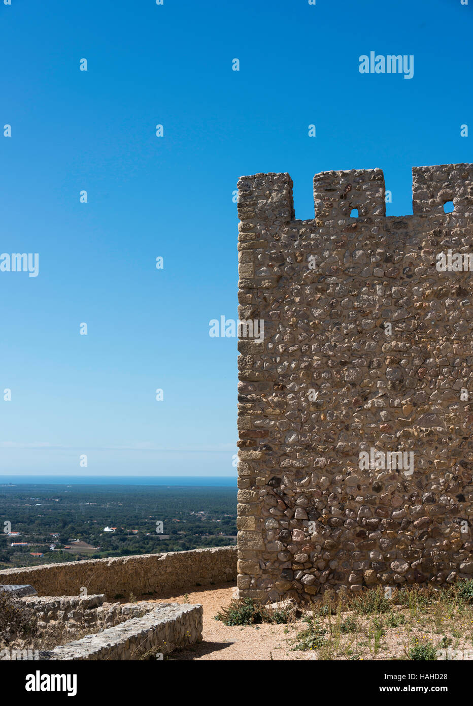 old castle with battlement made from rocks and stone with view over portugal sagres nature Stock Photo