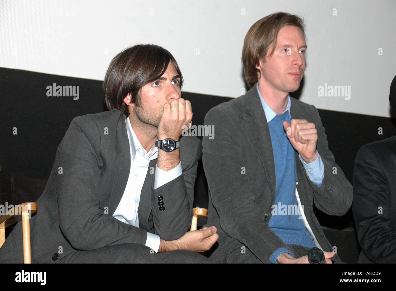 Actor Jason Schwartzman and director Wes Anderson appears during premiere of the film The Darjeeling Limited at Ritz 5 movie in Philadelphia, Pa, USA. Stock Photo