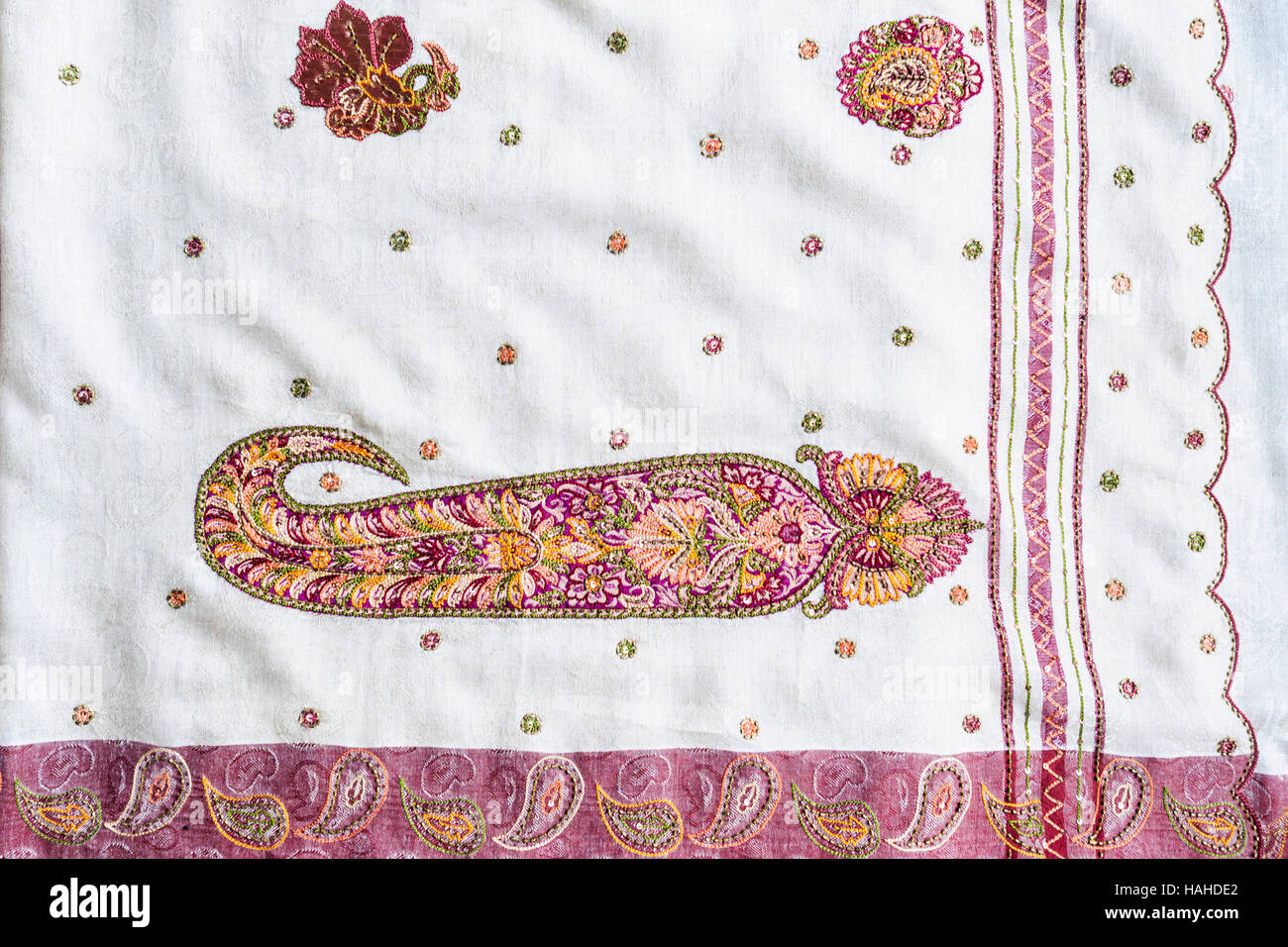 Paisley pattern on border and body of Indian saree Stock Photo