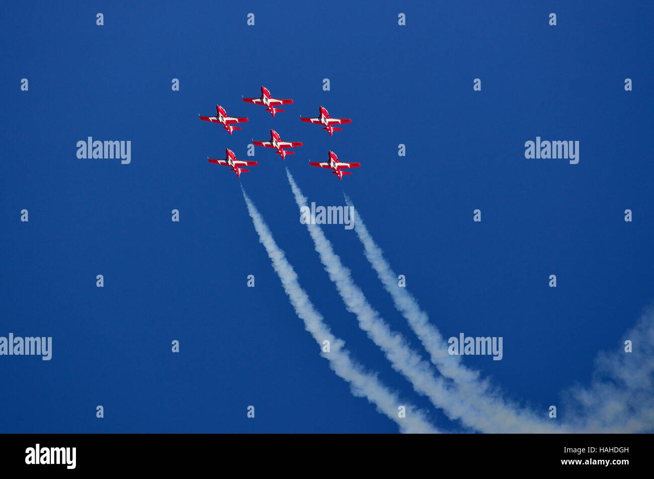 Canadian Forces Snowbirds Squadron 431 flying in formation at an air show Stock Photo