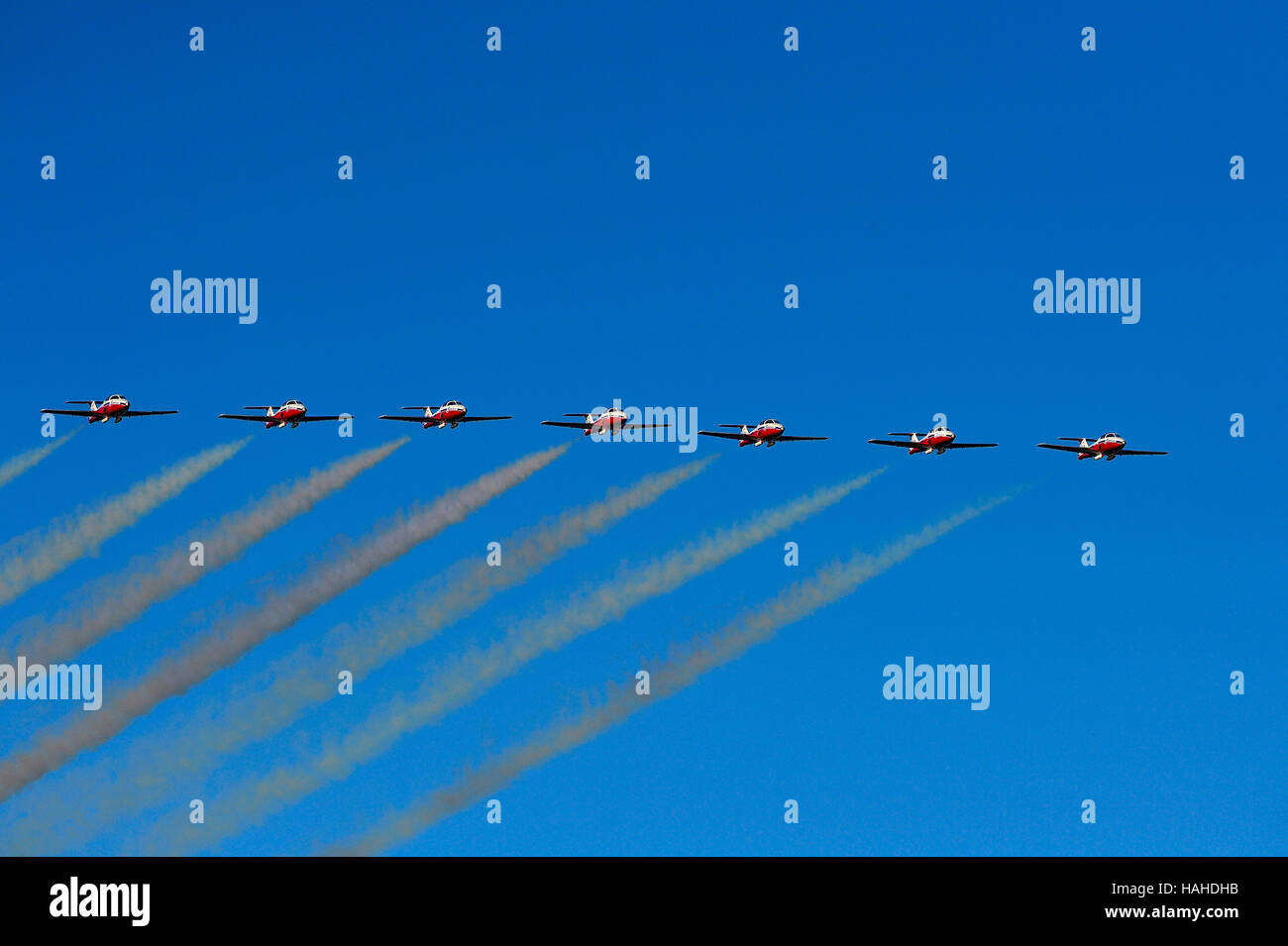 Canadian Forces Snowbirds Squadron 431 flying in formation at an air show Stock Photo