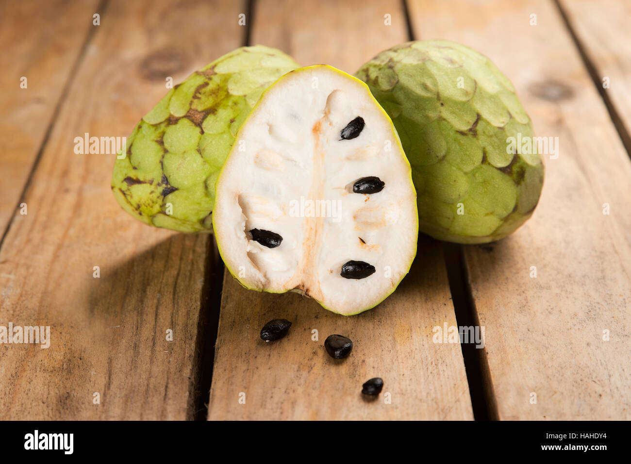Cherimoya tropical fruit with a sweet flavor and intense Stock Photo