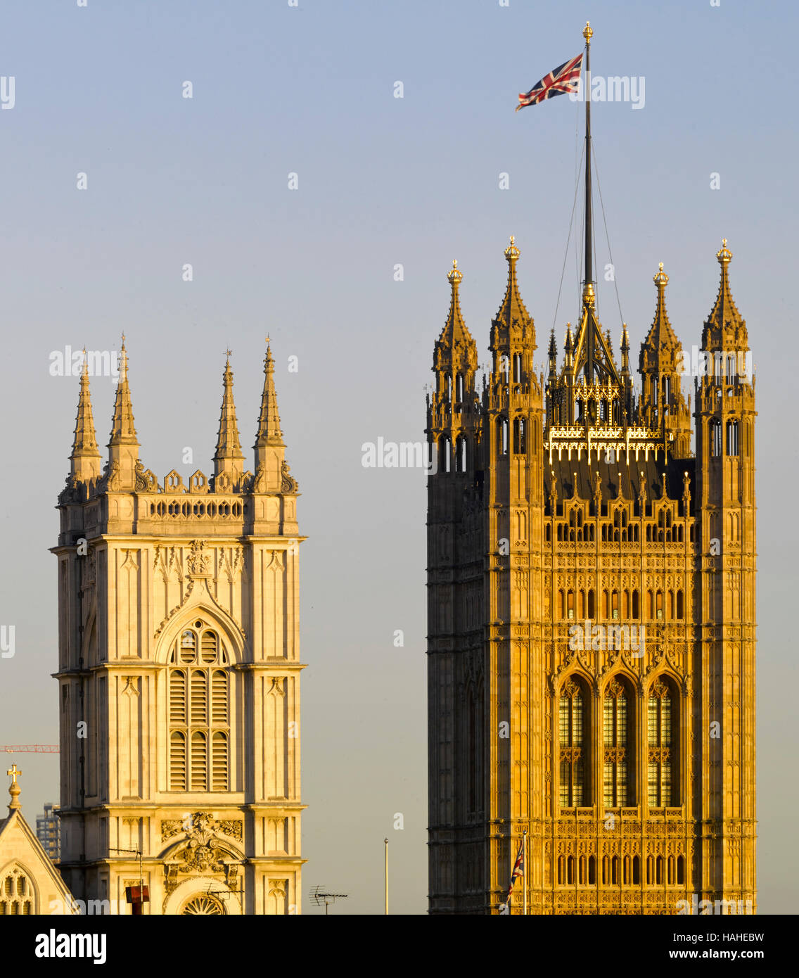 High level view showing Westminster Abbey and Houses of Parliment