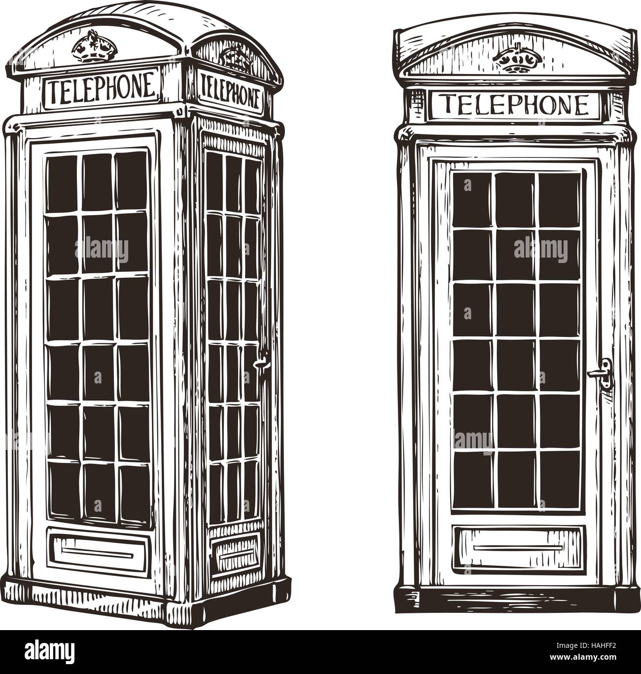Hand drawn London phone booth. Sketch vector illustration Stock Vector