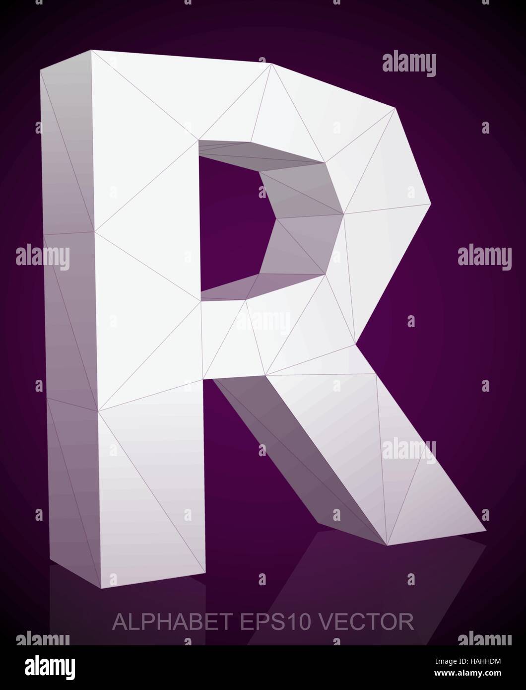 Abstract White 3D polygonal uppercase letter R with reflection. Low ...
