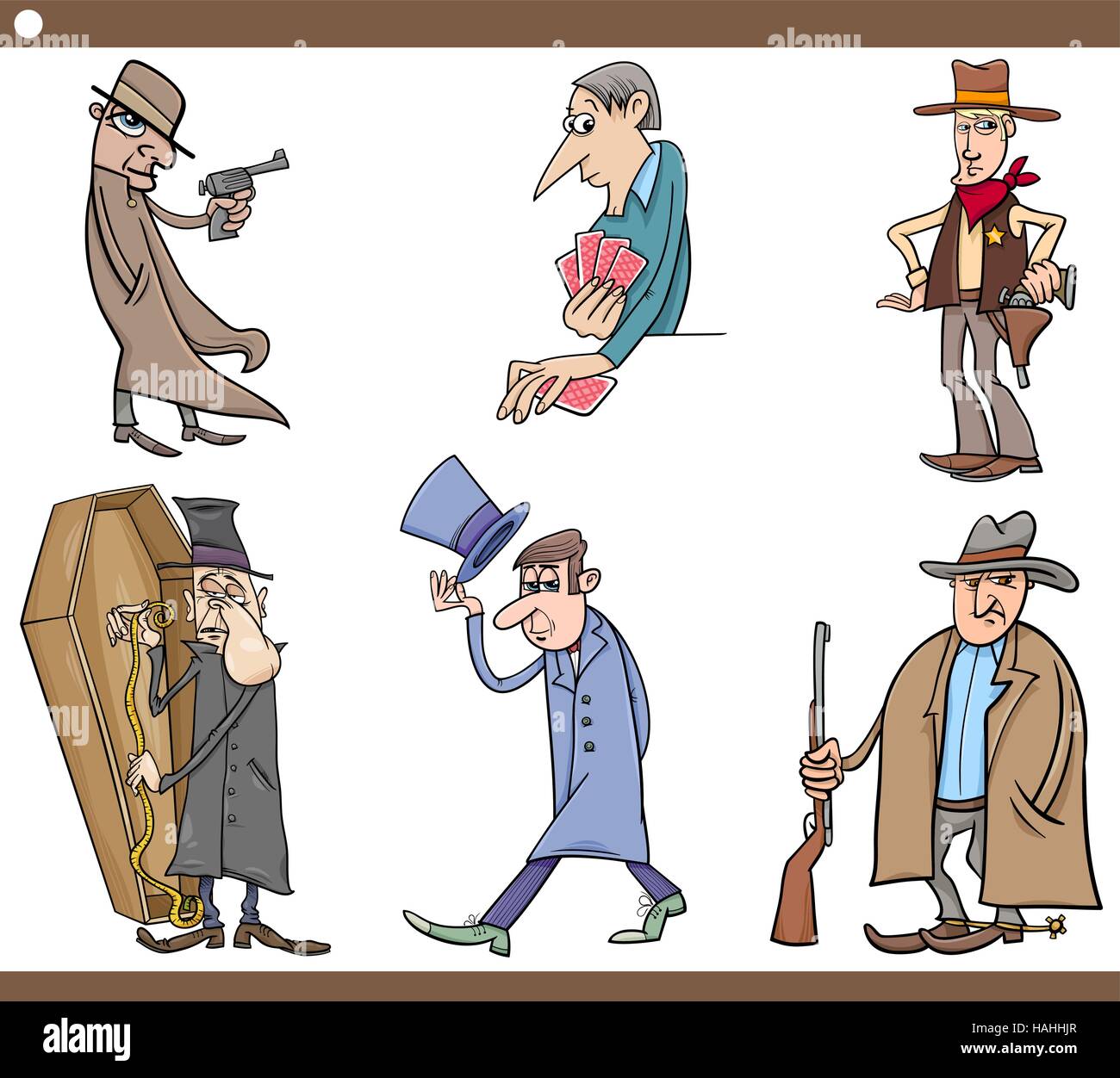 Cartoon Illustration Set of Wild West People Characters Stock Vector