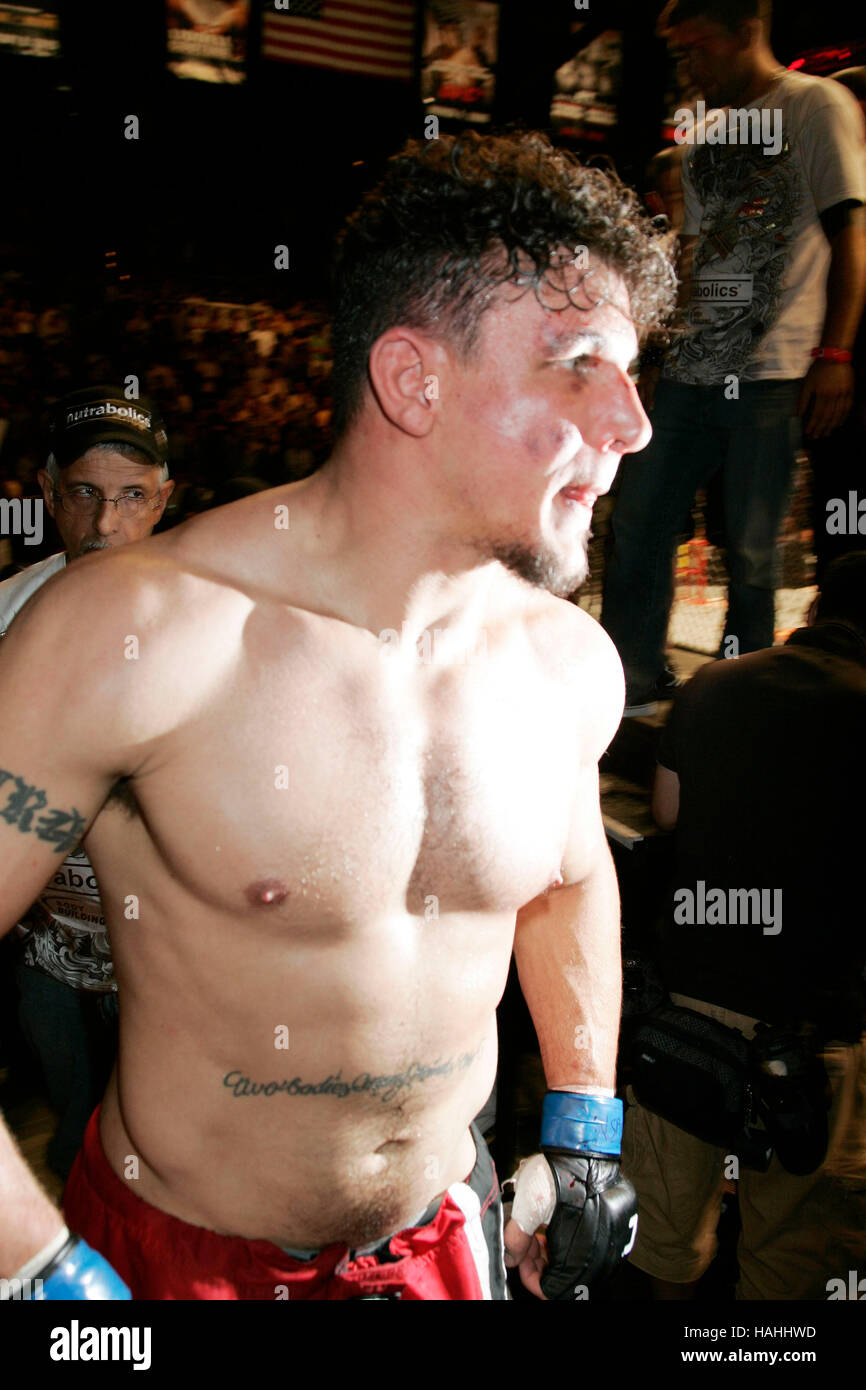 Frank Mir leaves the Ocatagon after losing to Brock Lesnar at UFC 100 at the Mandalay Bay Events Center on July 11, 2009 in Las Vegas, Nevada. Francis Specker Stock Photo