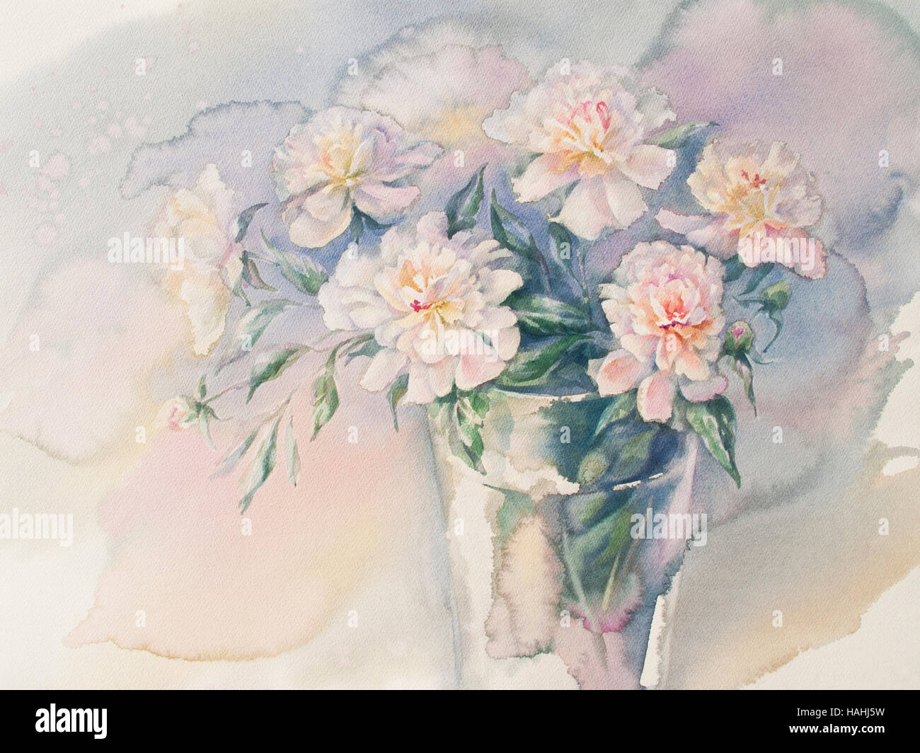 bouquet of white peonies watercolor Stock Photo - Alamy