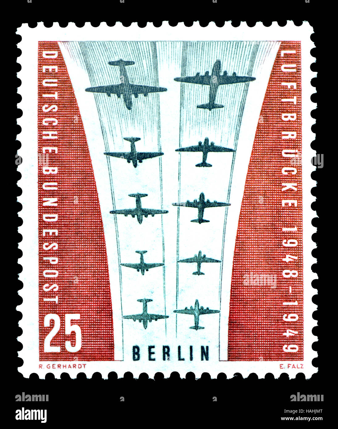 German (W Berlin) postage stamp (1959) : Berlin Airlift / Berliner Luftbrucke - the flying in of supplies to West Berlin during the 1948-49 blockade.. Stock Photo
