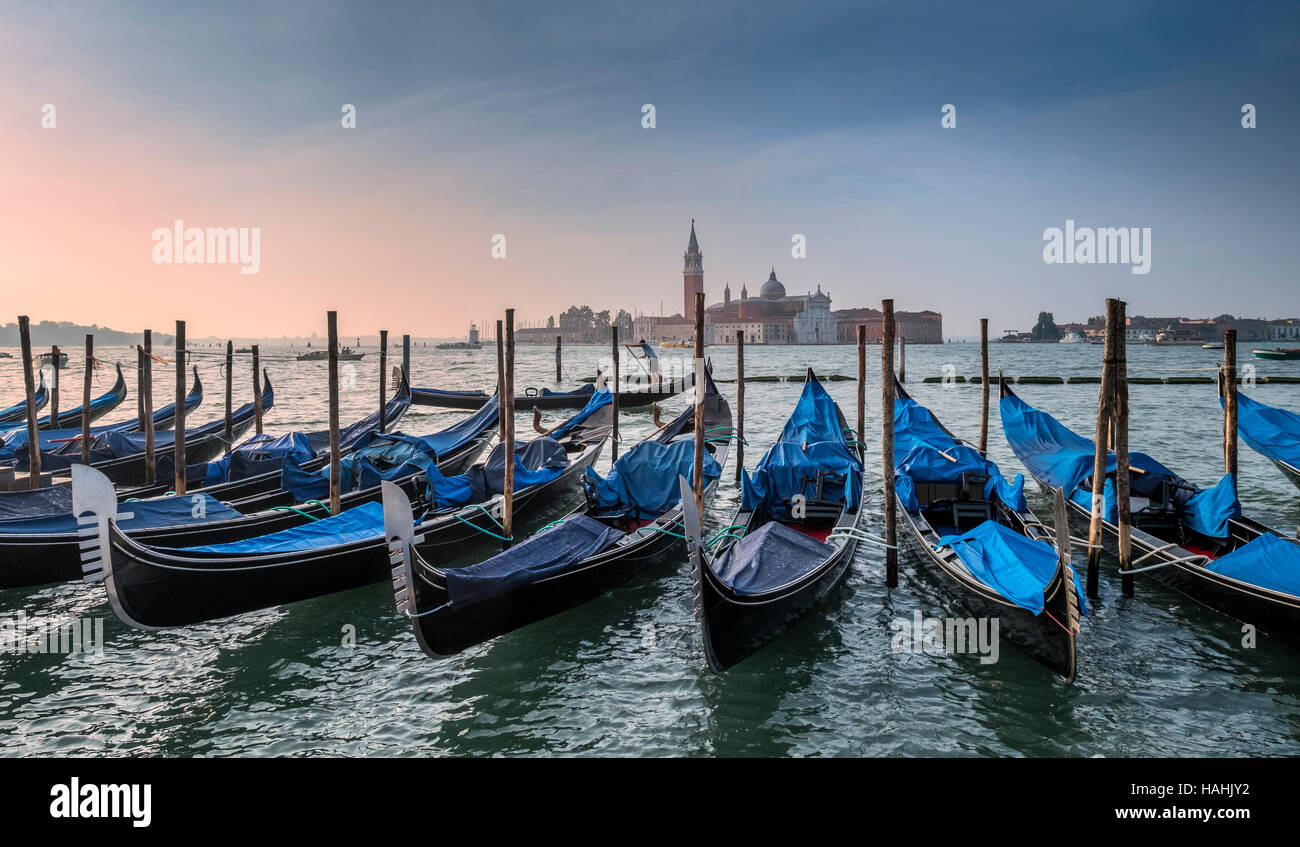 Gondolas in Bacino di San Marco Venice Italy Stock Photo